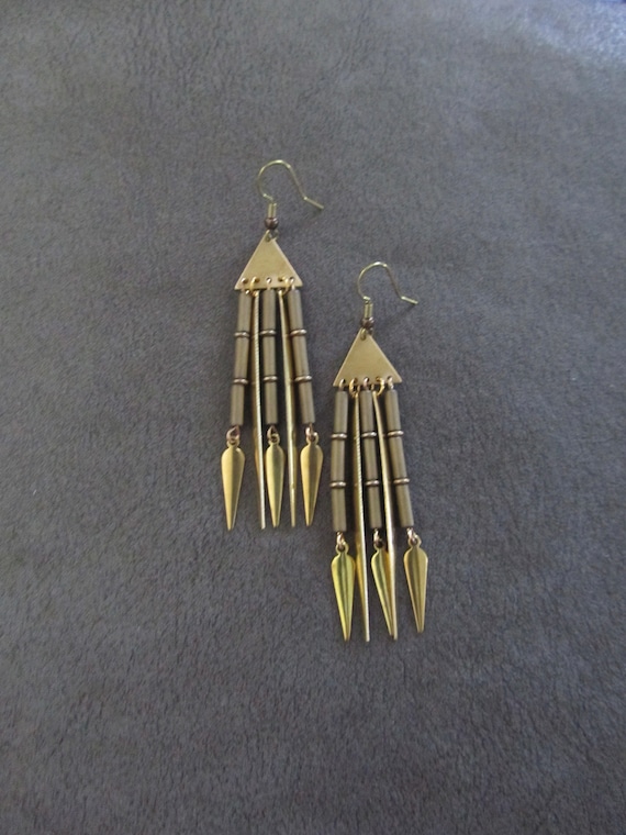 Long brass chandelier earrings