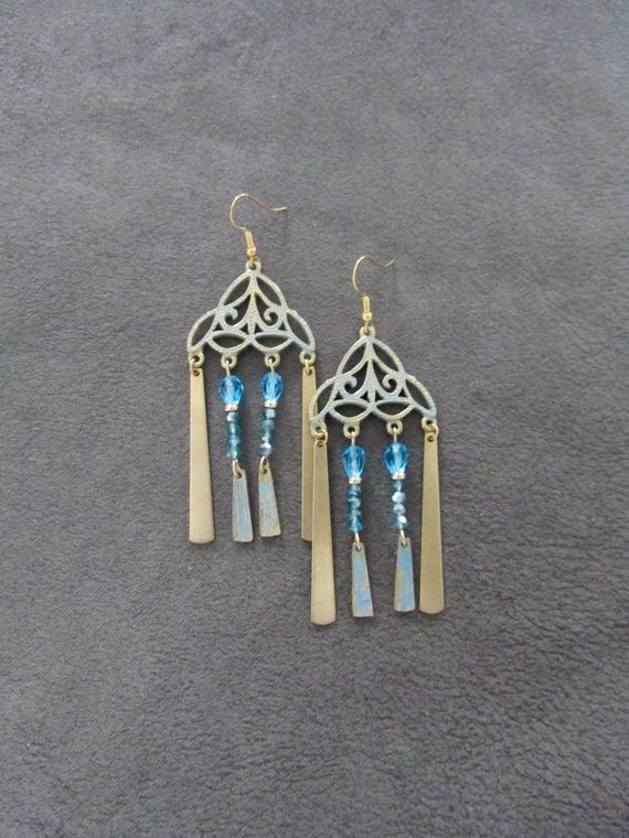 Patina and crystal chandelier earrings