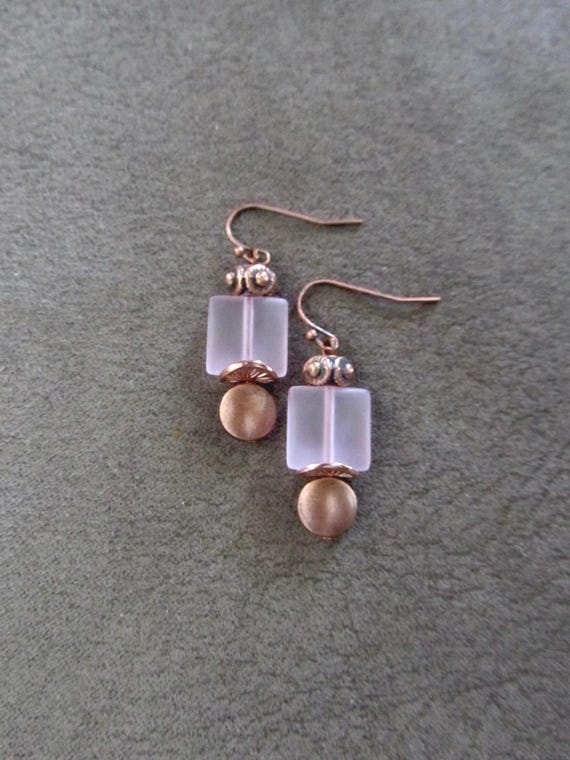 Copper and pink frosted glass earrings