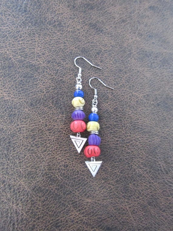 Colorful batik print bone earrings 22