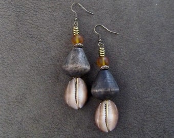 Chunky mid century Cowrie shell earrings