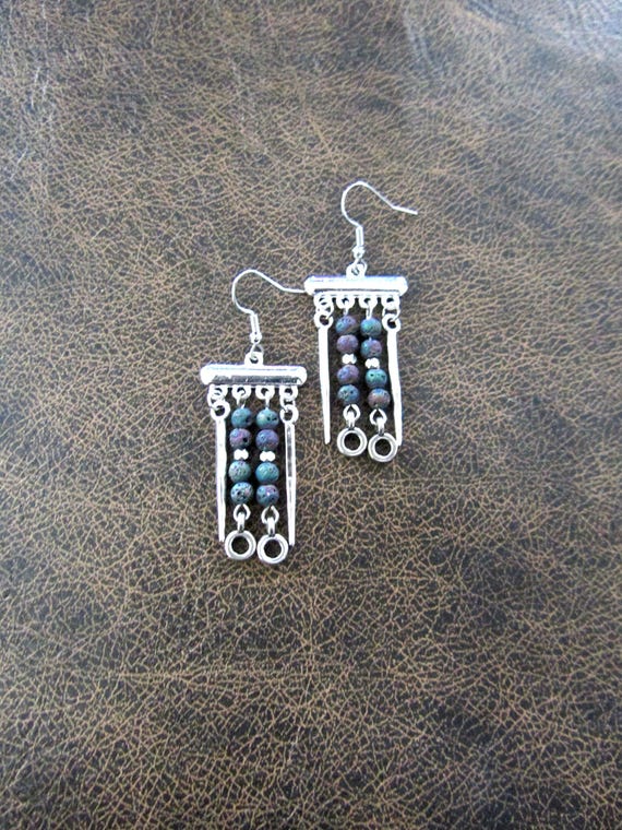 Multicolor lava rock and silver chandelier earrings