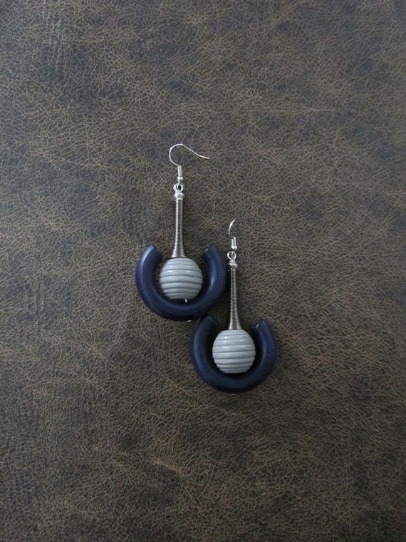 Futuristic wooden earrings, blue