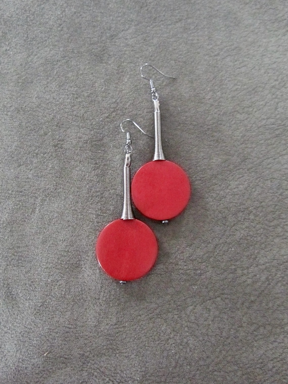 Red and gray geometric earrings