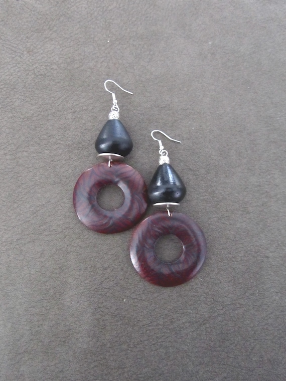 Large tribal wooden earrings 2