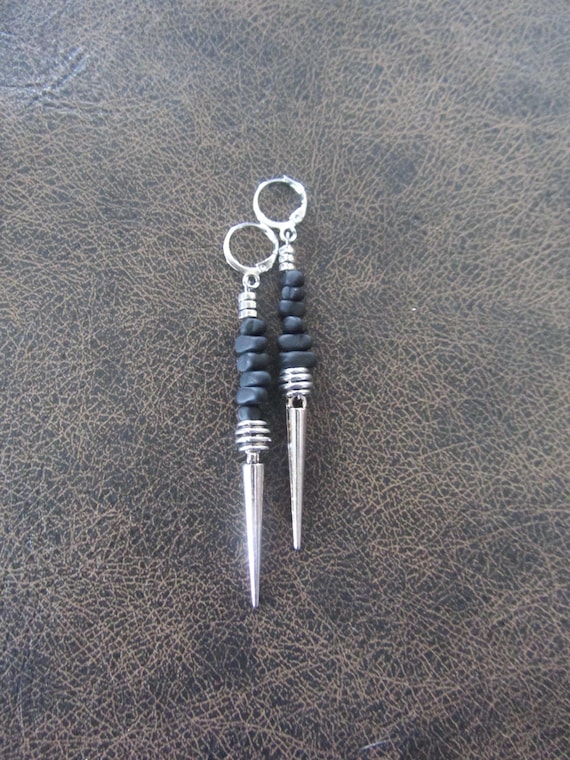 Abstract earrings, black nugget and silver
