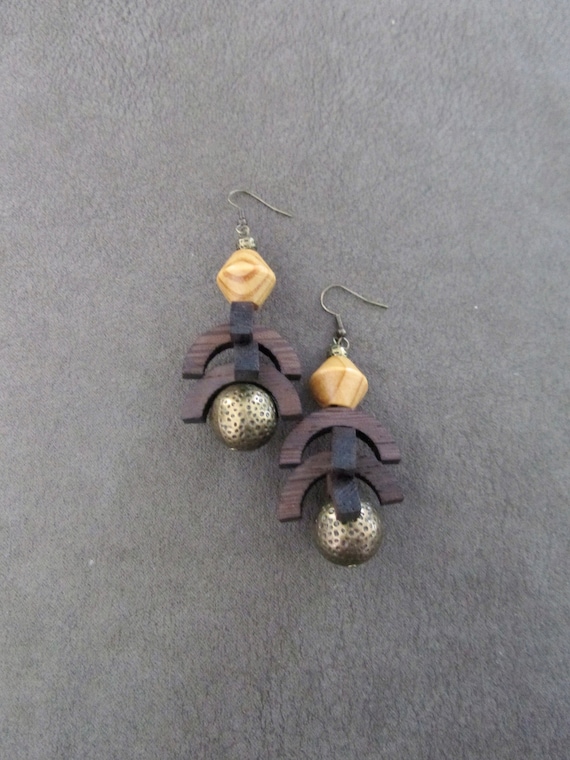 Large wooden geometric earrings