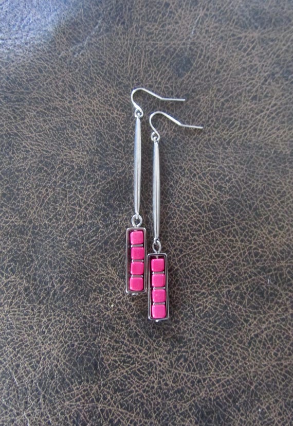 Pink magnesite and silver earrings
