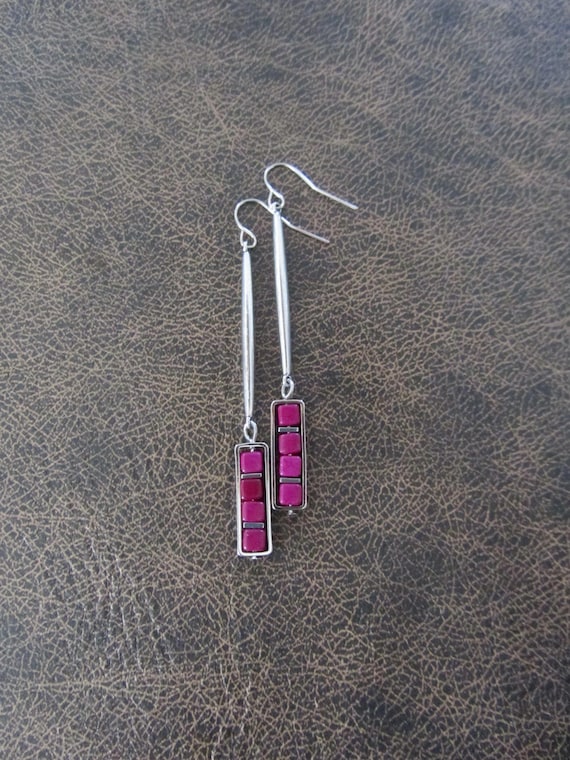 Pink magnesite and silver earrings