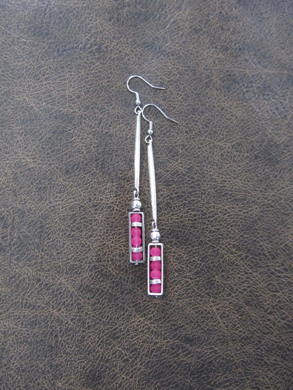 Long sea glass earrings, bohemian earrings, beach earrings, bold earrings, boho earrings, pink earrings, geometric earrings, artisan