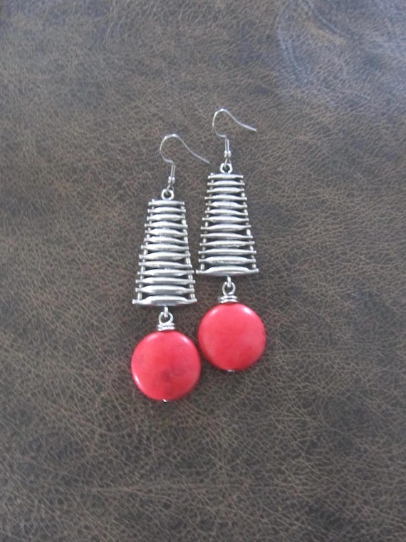 Unique red howlite and silver earrings