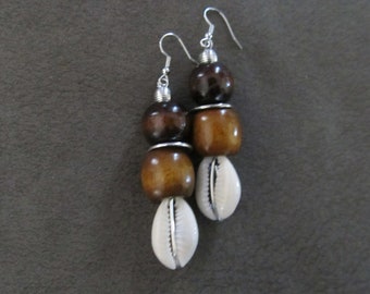 Bold chunky cowrie shell earrings, silver