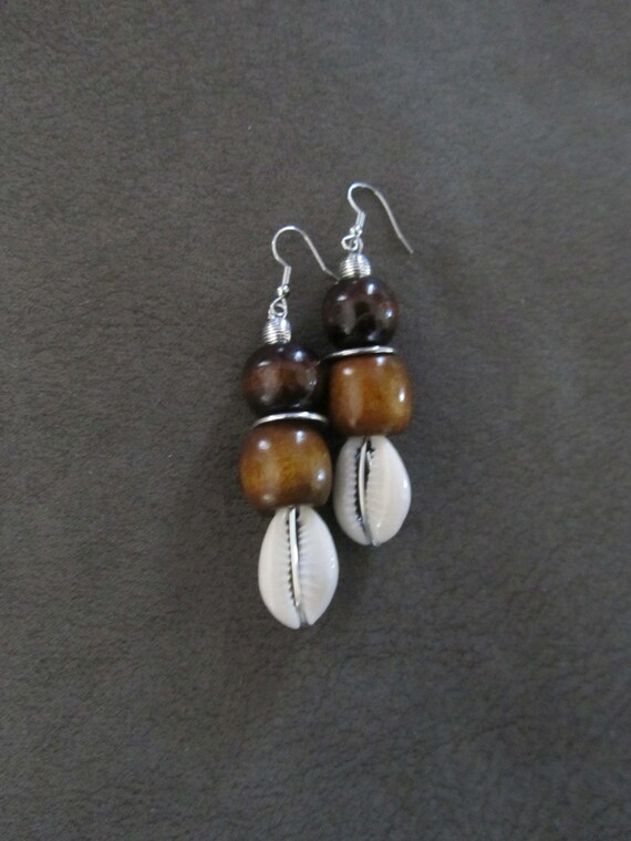 Bold chunky cowrie shell earrings, silver