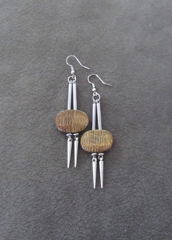Carved bone and silver earrings