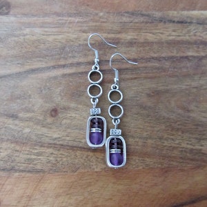 Sea glass earrings, bohemian earrings, beach earrings, purple dangle earrings, artisan ethnic earring, simple chic image 1