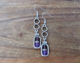 Sea glass earrings, bohemian earrings, beach earrings, purple dangle earrings, artisan ethnic earring, simple chic