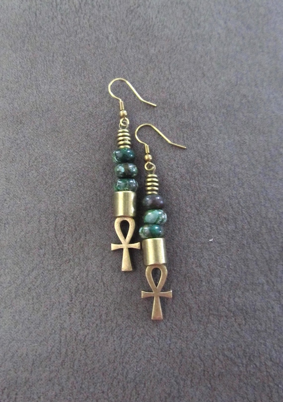 Ankh Egyptian African earrings, fertility symbol, kemetism, green