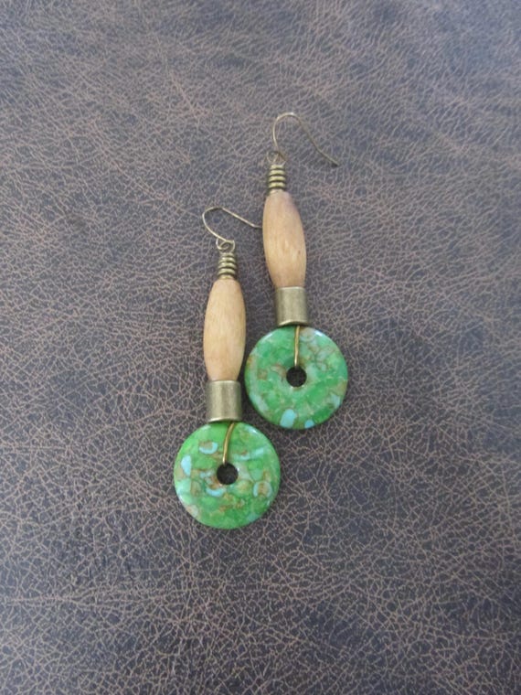 Mosaic marble stone earrings, green imperial jasper earrings