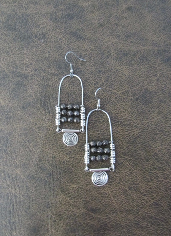 Lava rock chandelier earrings silver gray