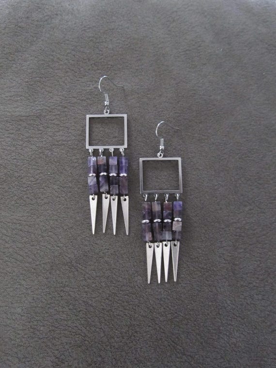 Amethyst and silver chandelier earrings