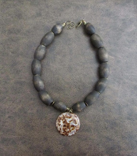 Primitive wooden and shell tiki necklace