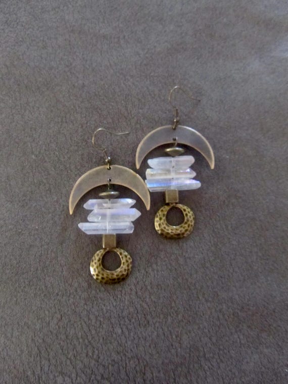 Raw quartz crystal earrings, clear