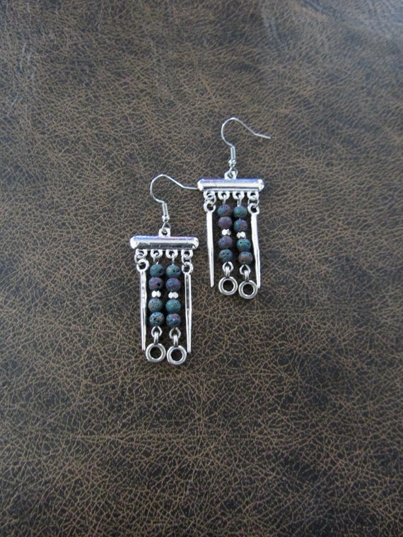 Multicolor lava rock and silver chandelier earrings