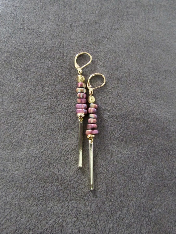 Minimalist multicolor hematite nugget earrings, gold