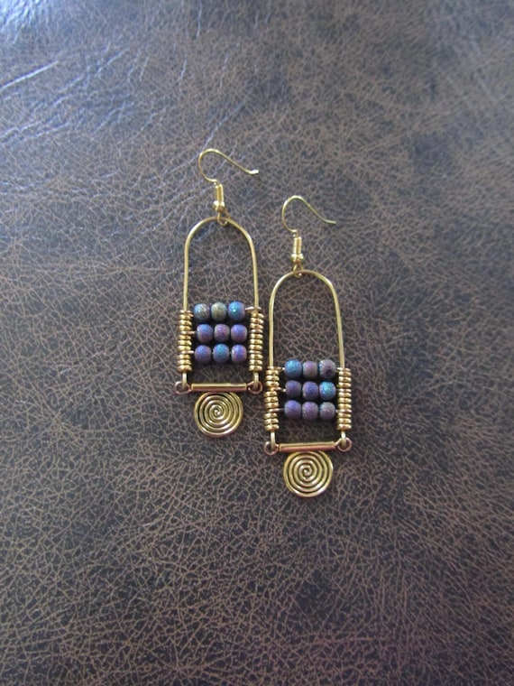 Lava rock chandelier earrings gold and rainbow