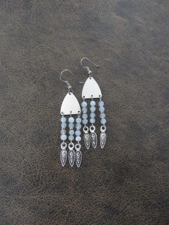 Aquamarine and silver chandelier earrings