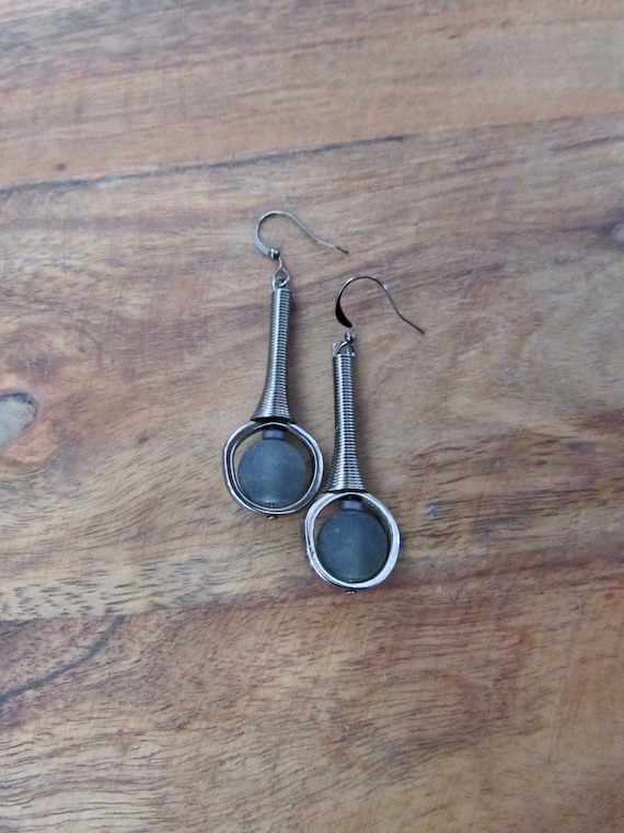 Mid century modern earrings gray frosted glass and gunmetal earrings