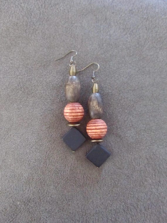 Chunky stone and wooden earrings 2