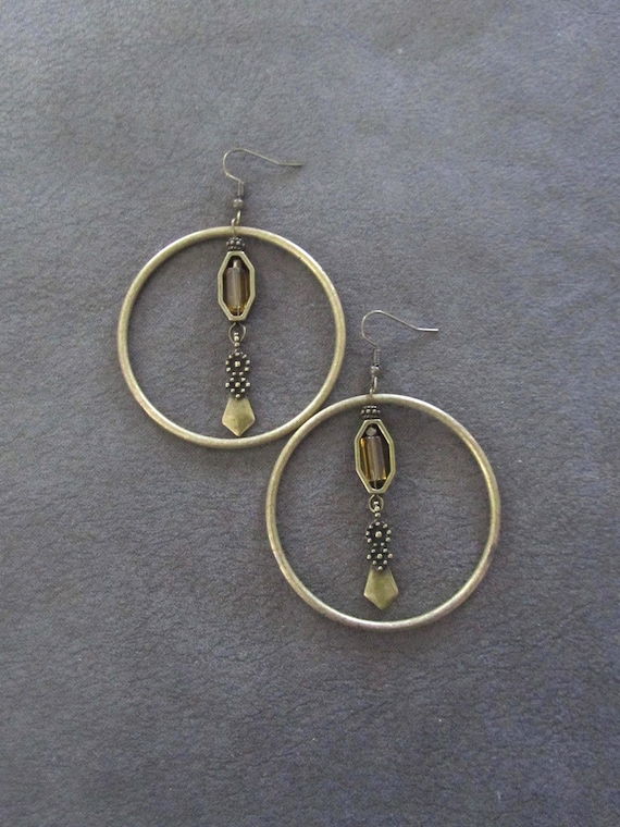 Bronze and orange glass hoop earrings
