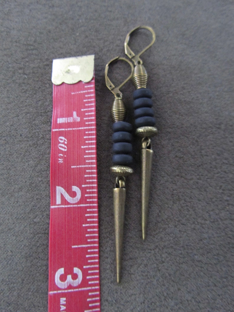 Geometric earrings, black and bronze minimalist earrings, mid century modern earrings, Brutalist earrings, unique Art Deco earrings 2 image 2