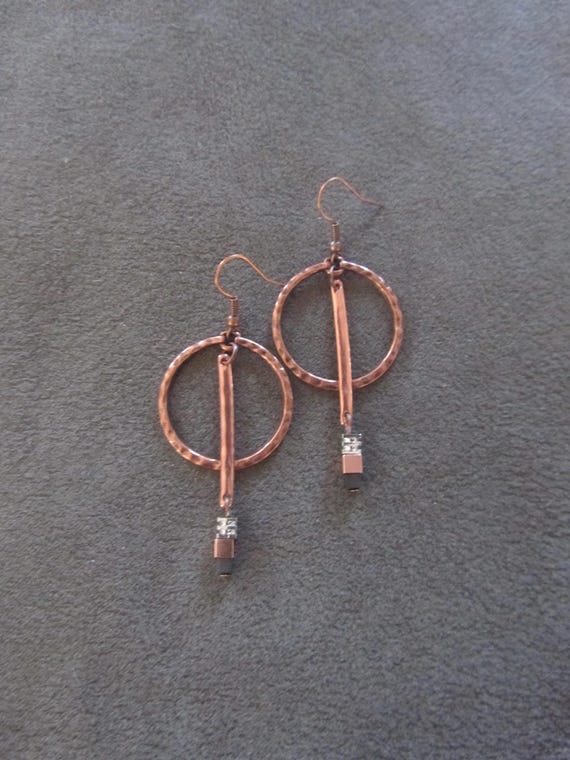 Modern industrial copper hoop earrings