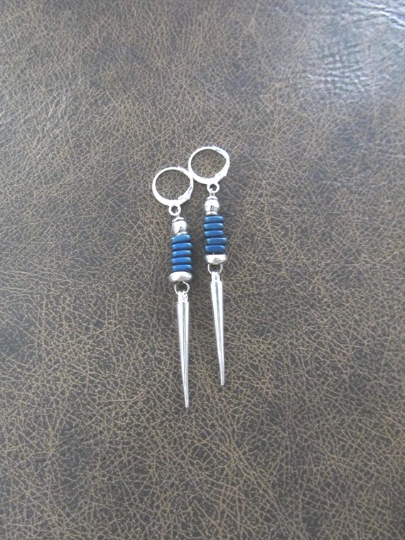 Royal blue and silver spike earrings
