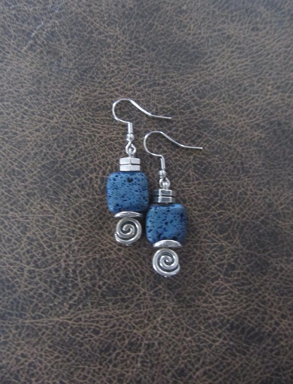 Teal lava rock and silver earrings
