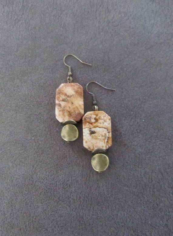 Unique stone and bronze dangle earrings 2