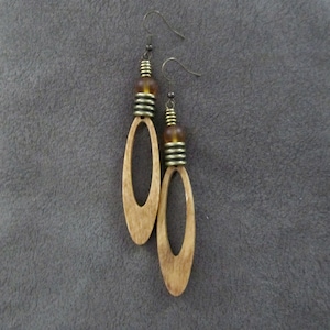 Long wood earrings, bold statement earrings, Afrocentric jewelry, African earrings, geometric earrings, rustic natural earrings, bohemian