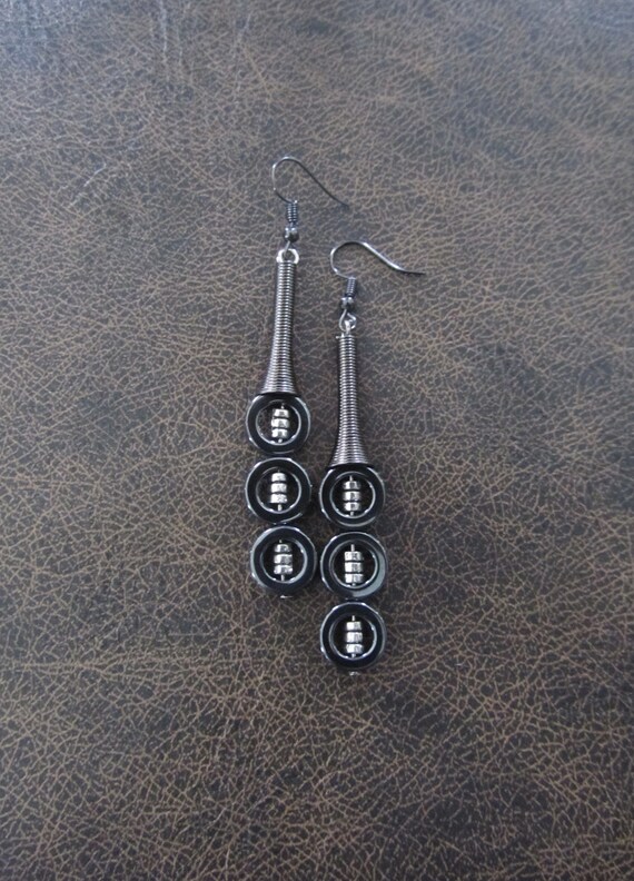 Mid century modern matte silver and gunmetal earrings