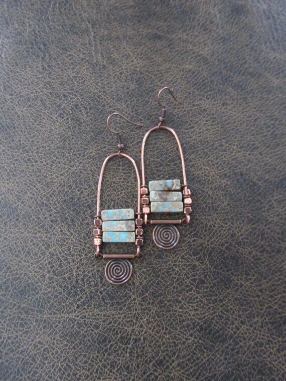 Sediment jasper earrings, copper tribal chandelier earrings, unique ethnic earrings, modern southwestern earrings, boho chic earrings