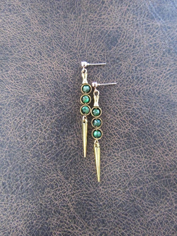 Dainty brass and jasper dangle earrings