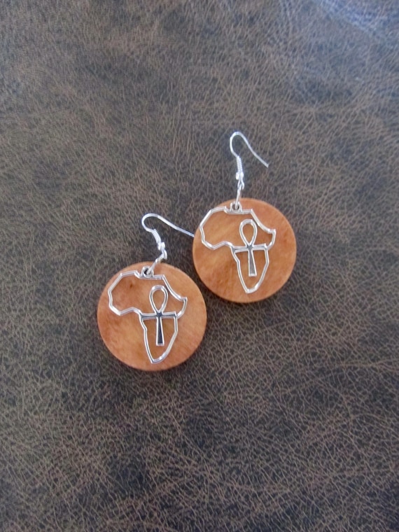 Wooden Africa ankh earrings