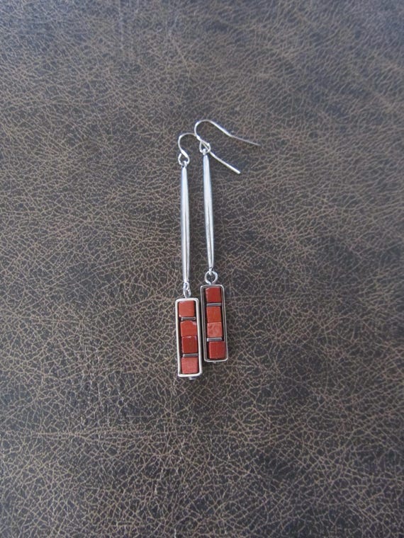 Red jasper and antique silver earrings 5