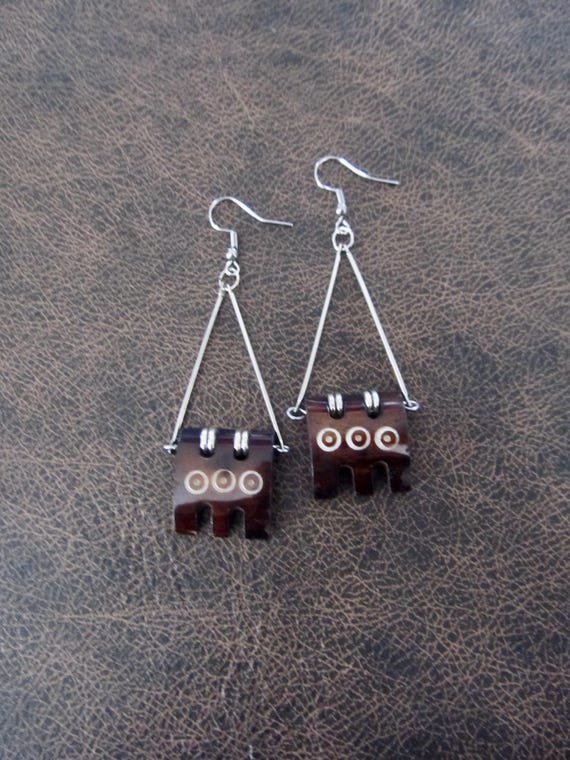 Brown batik print bone earrings