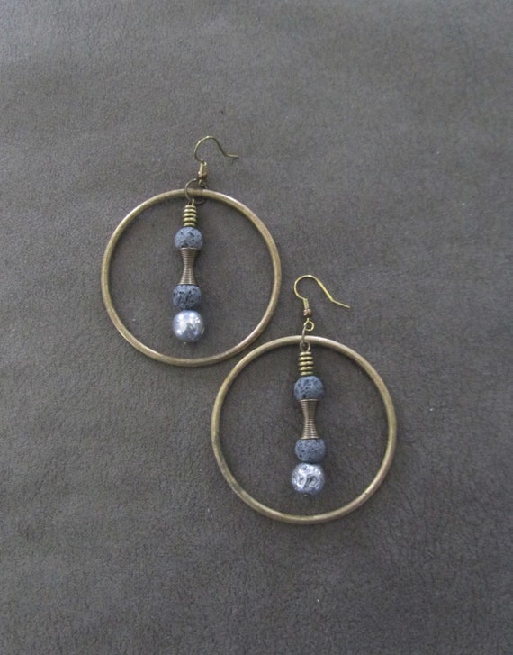 Brutalist antique bronze hoop earrings