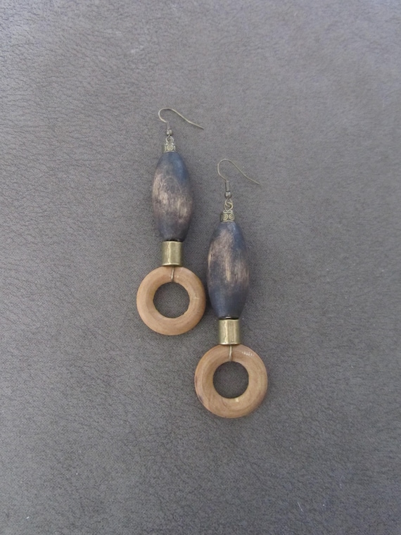 Oversized bold natural wooden earrings 3