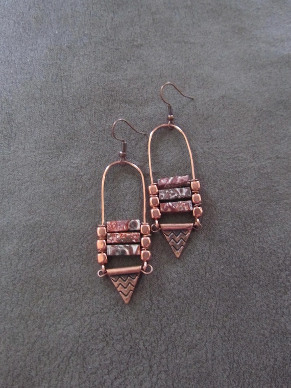 Jasper and copper ethnic statement earrings