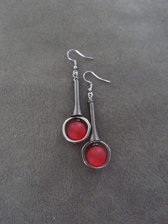 Red frosted glass futuristic earrings