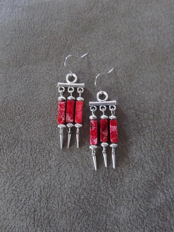 Imperial jasper and silver tribal chandelier earrings 2